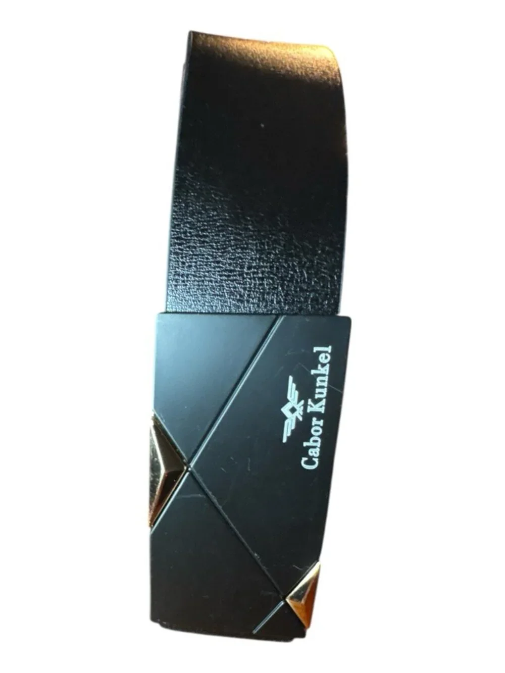 Elegant Fashion Men Belt Black Gold Triangle Alloy Buckle Black Size Length50.5n